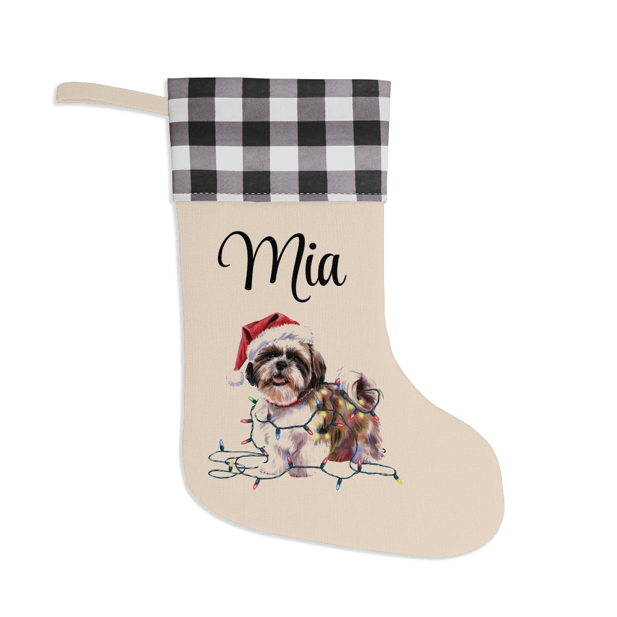 Personalized Shih Tzu Christmas Stocking, Holiday Decor Gift for Pet Lovers
