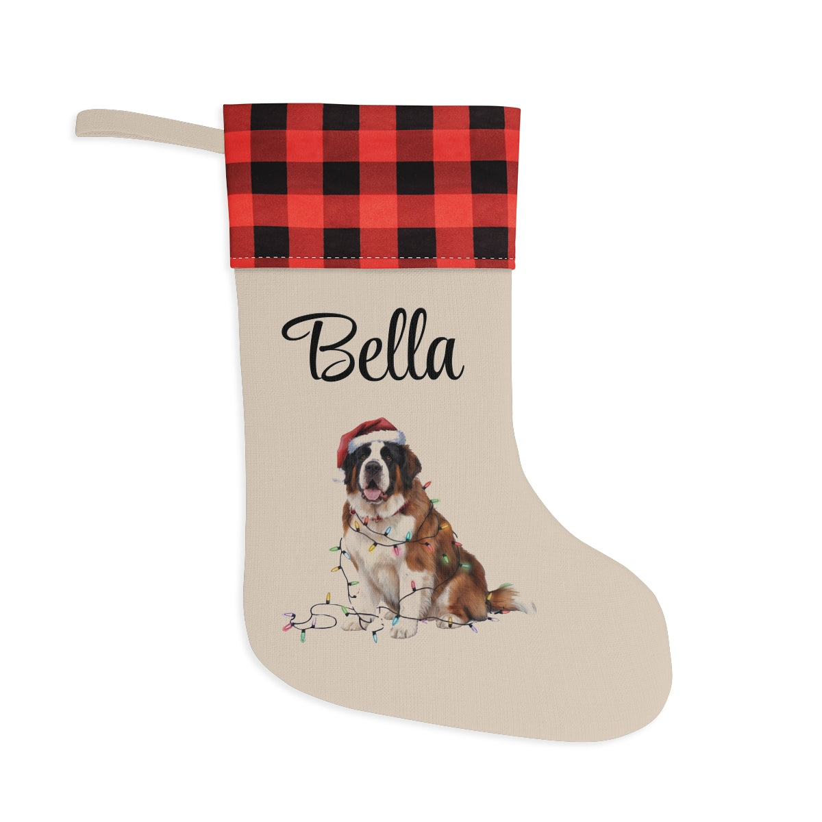 Personalized Saint Bernard Christmas Stocking, Holiday Decor Gift for Pet Lovers