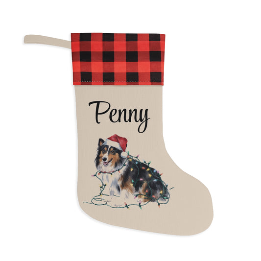 Personalized Shetland Sheepdog Christmas Stocking, Holiday Decor Gift for Pet Lovers