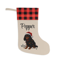 Load image into Gallery viewer, Personalized Cavalier King Charles Spaniel Christmas Stocking, Custom Dog Name Stocking, Cavalier Lover Gift, Pet Holiday Mantel Decor
