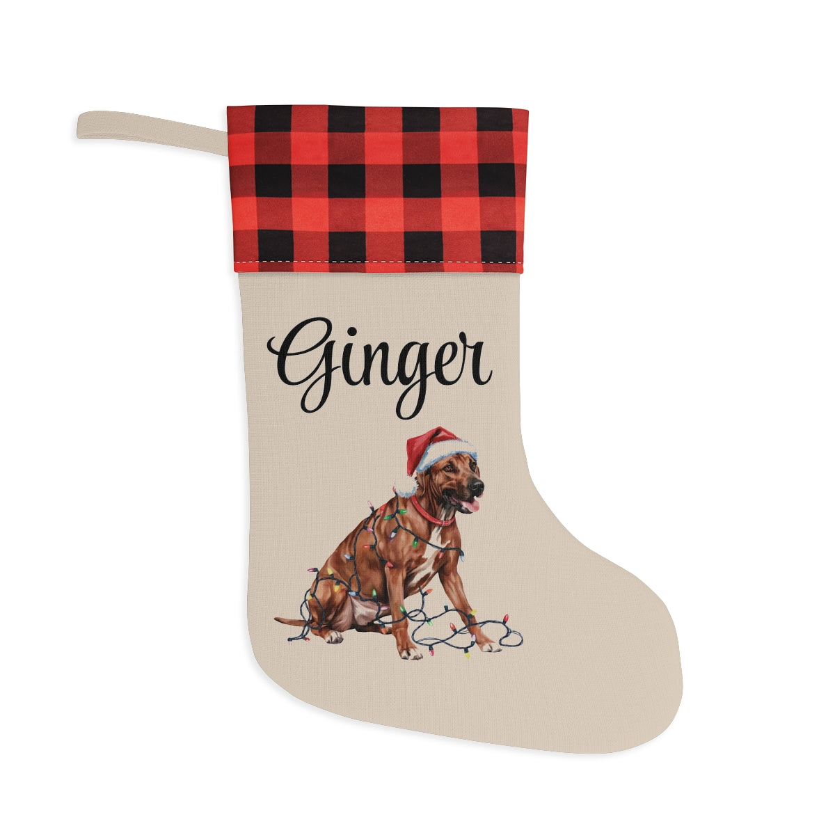 Personalized Rhodesian Ridgeback Christmas Stocking, Holiday Decor Gift for Pet Lovers