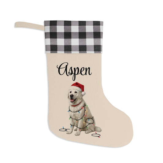Personalized English Cream Golden Retriever Christmas Stocking, Custom Dog Name Stocking, Golden Retriever Lover Gift, Holiday Mantel Decor