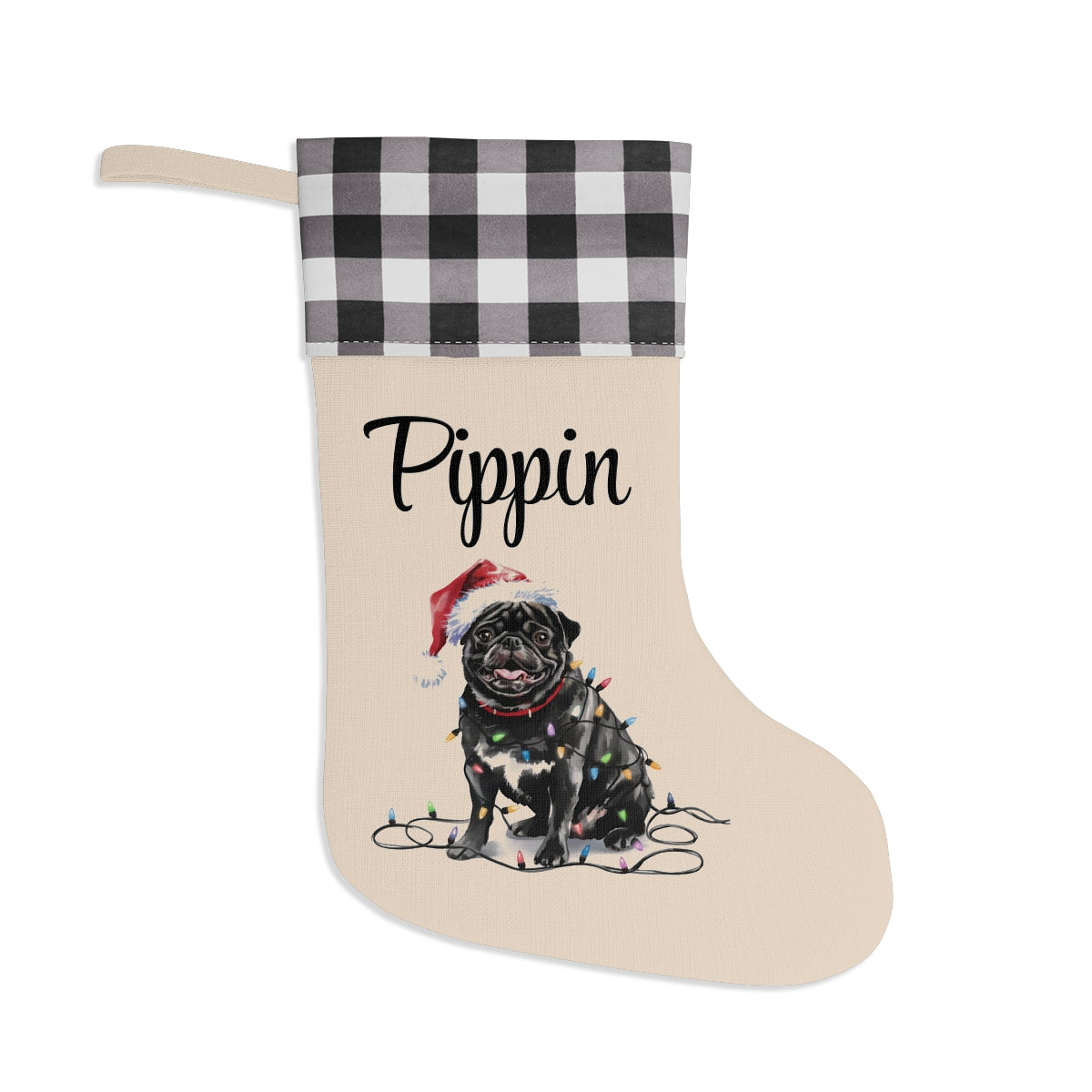 Personalized Black Pug Christmas Stocking, Holiday Decor Gift for Pet Lovers