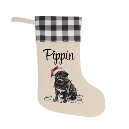Personalized Black Pug Christmas Stocking, Holiday Decor Gift for Pet Lovers