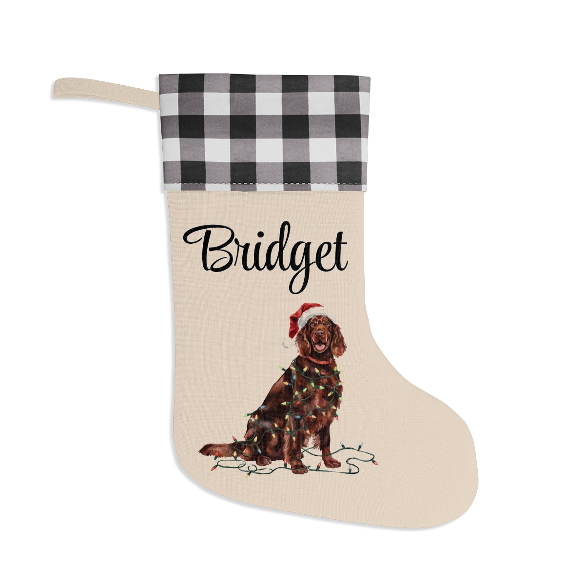 Personalized Irish Setter Christmas Stocking, Holiday Decor Gift for Pet Lovers
