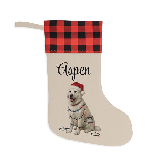Personalized English Cream Golden Retriever Christmas Stocking, Custom Dog Name Stocking, Golden Retriever Lover Gift, Holiday Mantel Decor