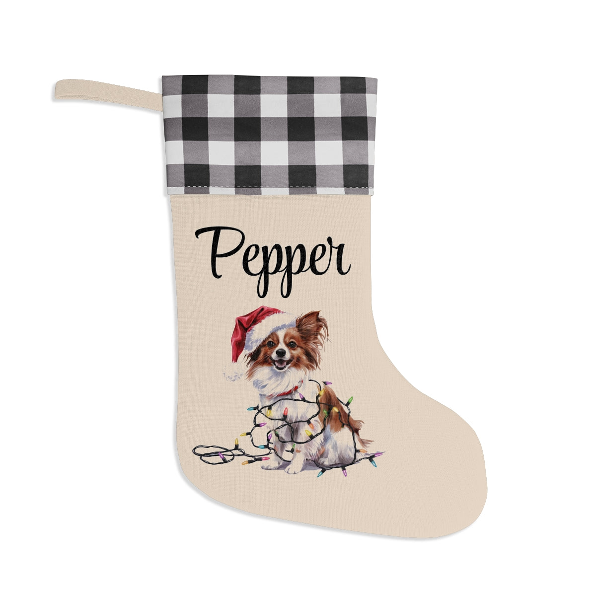 Personalized Papillon Christmas Stocking, Holiday Decor Gift for Pet Lovers