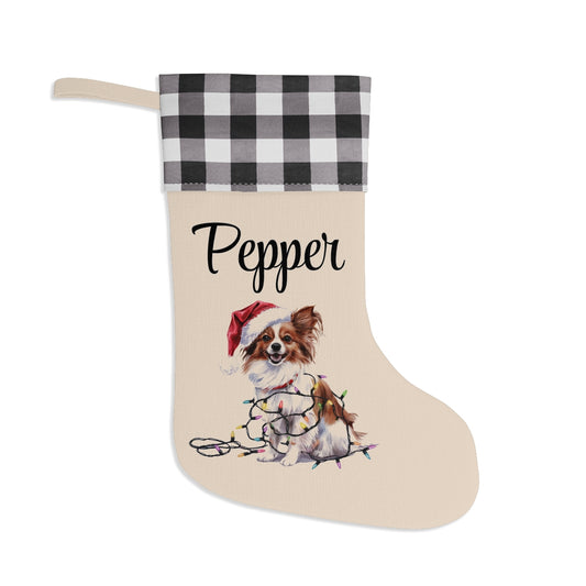 Personalized Papillon Christmas Stocking, Holiday Decor Gift for Pet Lovers