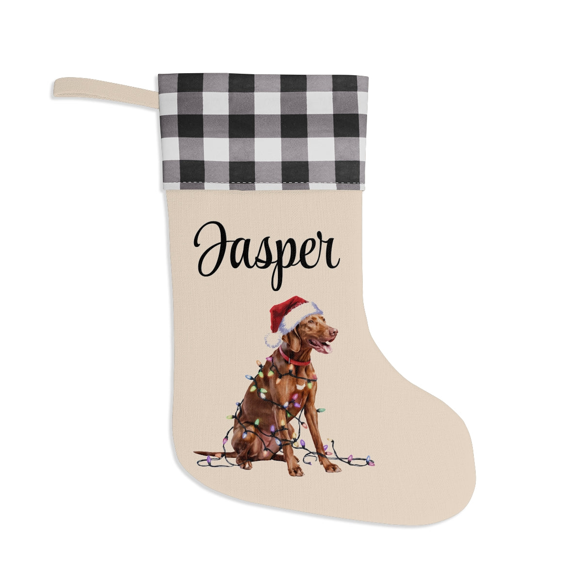 Personalized Vizsla Christmas Stocking, Holiday Decor Gift for Pet Lovers