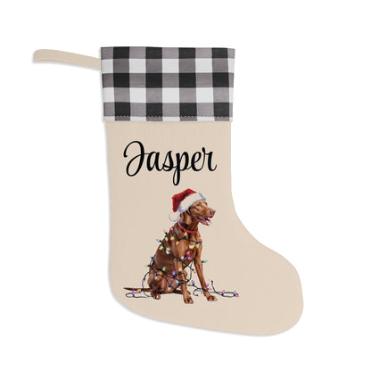 Personalized Vizsla Christmas Stocking, Holiday Decor Gift for Pet Lovers