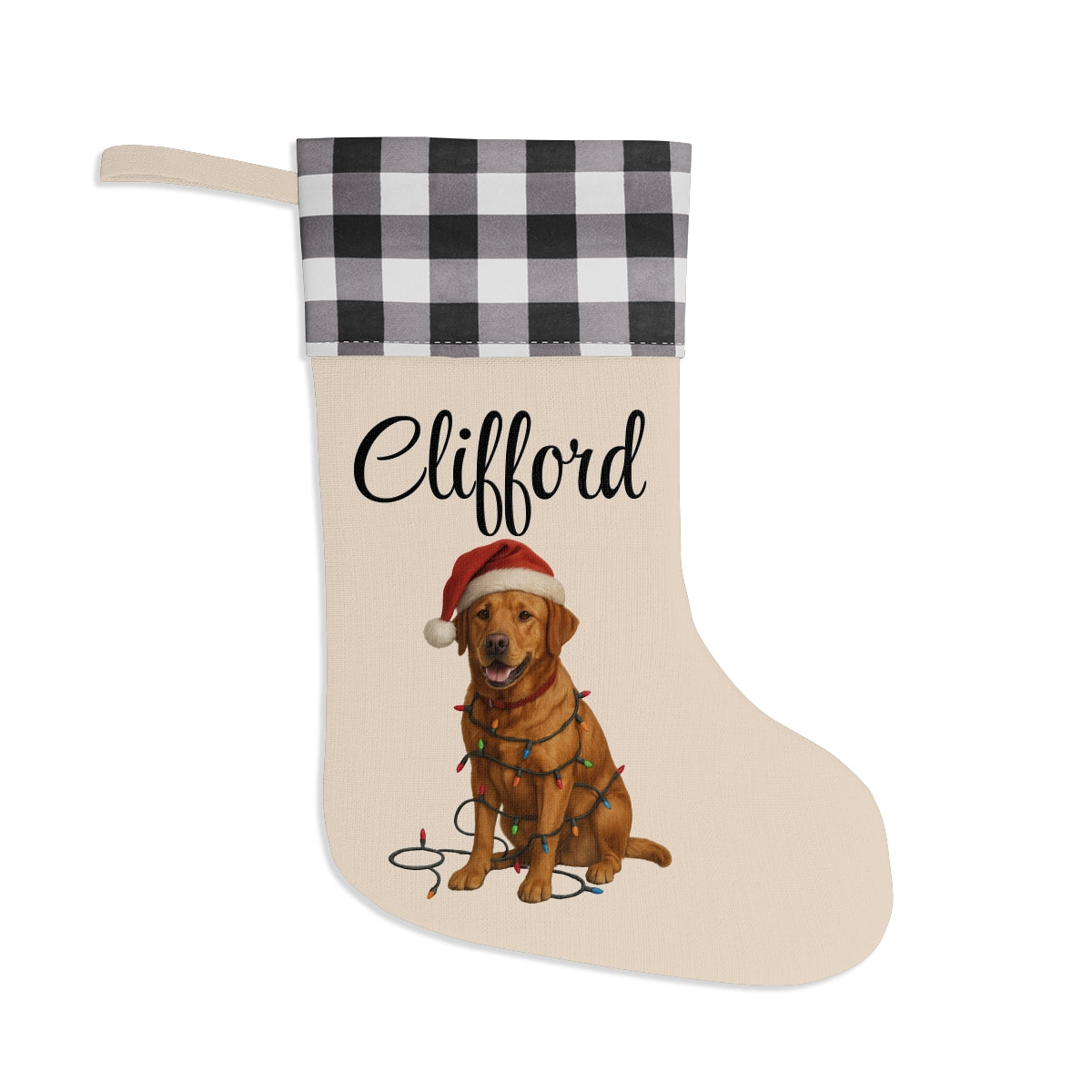 Personalized Fox Red Labrador Retriever Christmas Stocking, Custom Dog Name Holiday Stocking, Labrador Lover Gift, Pet Christmas Decor