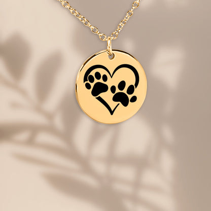 Custom Paw Print Heart Necklace – Personalized Pet Memorial Jewelry with Engraving, Gold or Rose Gold