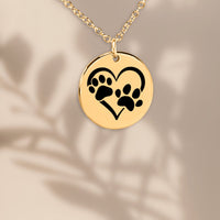 Load image into Gallery viewer, Custom Paw Print Heart Necklace – Personalized Pet Memorial Jewelry with Engraving, Gold or Rose Gold
