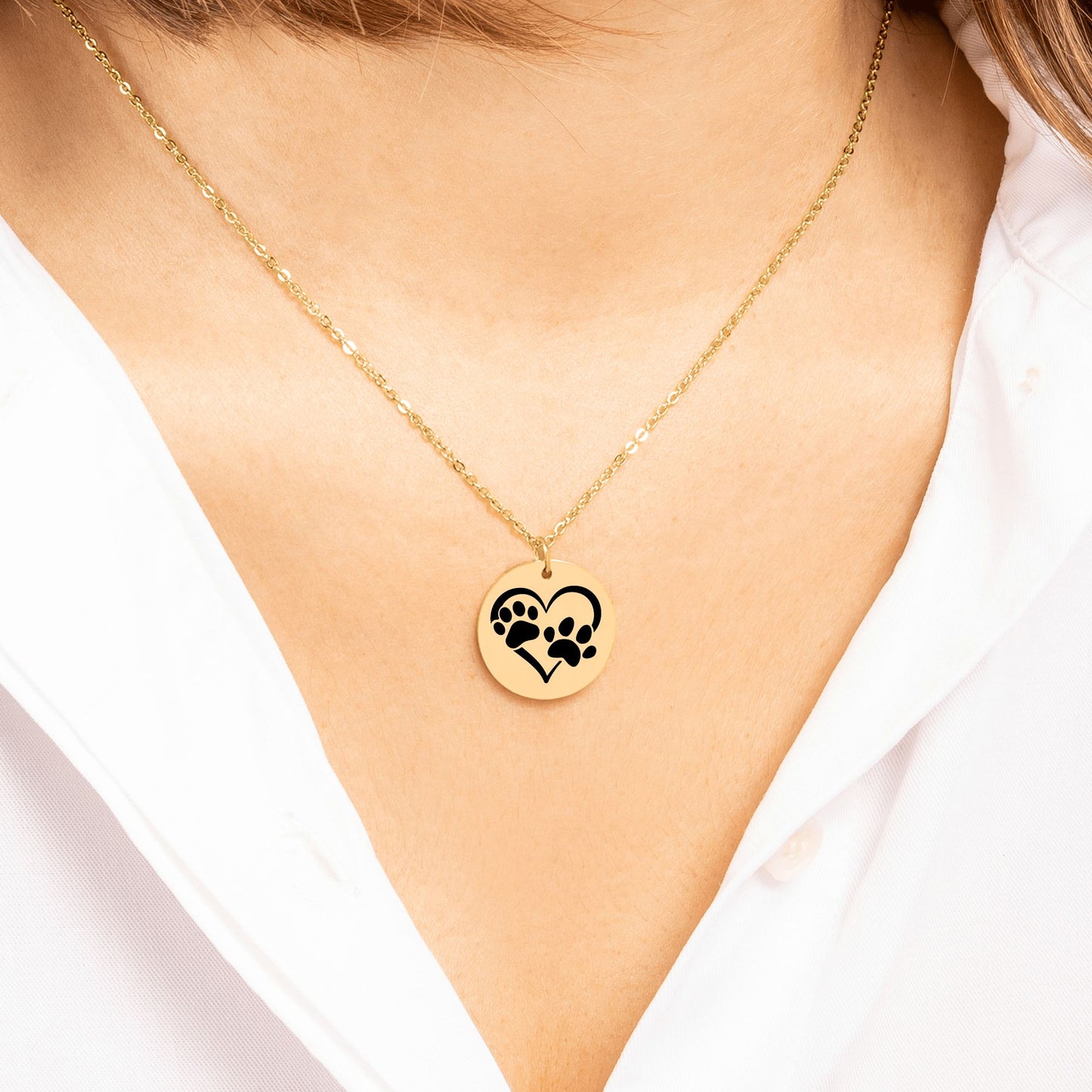 Custom Paw Print Heart Necklace – Personalized Pet Memorial Jewelry with Engraving, Gold or Rose Gold