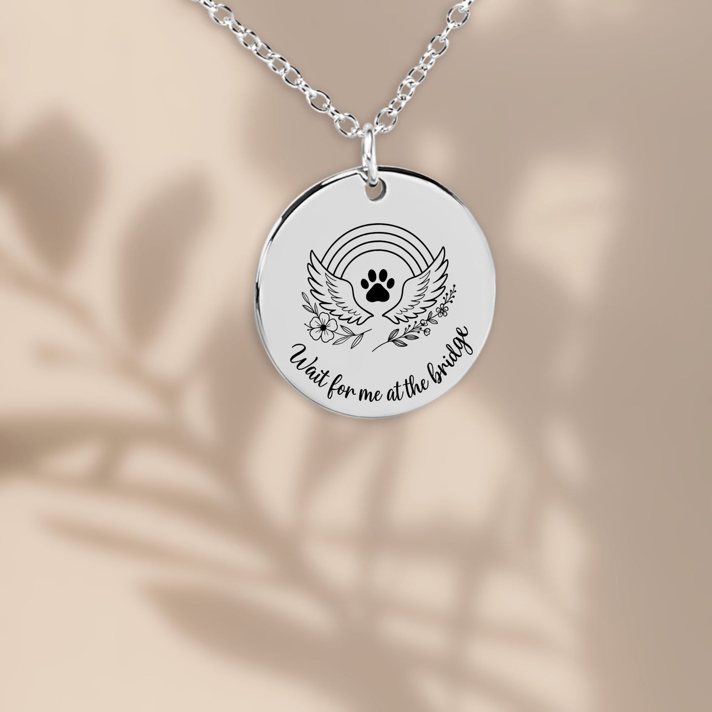 Personalized Pet Memorial Necklace Rainbow Bridge Paw Print Charm, Custom Engraving, Stainless Steel, Gold, or Rose Gold