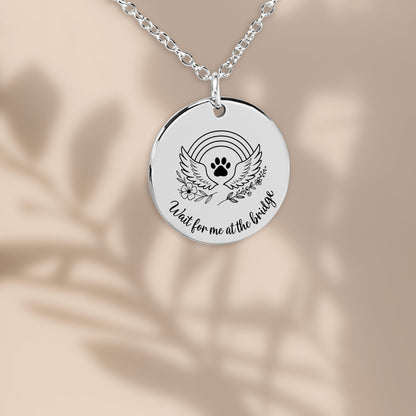 Personalized Pet Memorial Necklace Rainbow Bridge Paw Print Charm, Custom Engraving, Stainless Steel, Gold, or Rose Gold