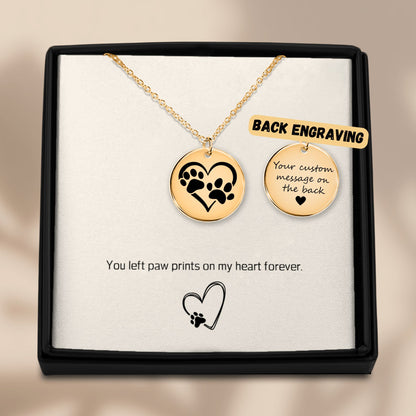 Custom Paw Print Heart Necklace – Personalized Pet Memorial Jewelry with Engraving, Gold or Rose Gold
