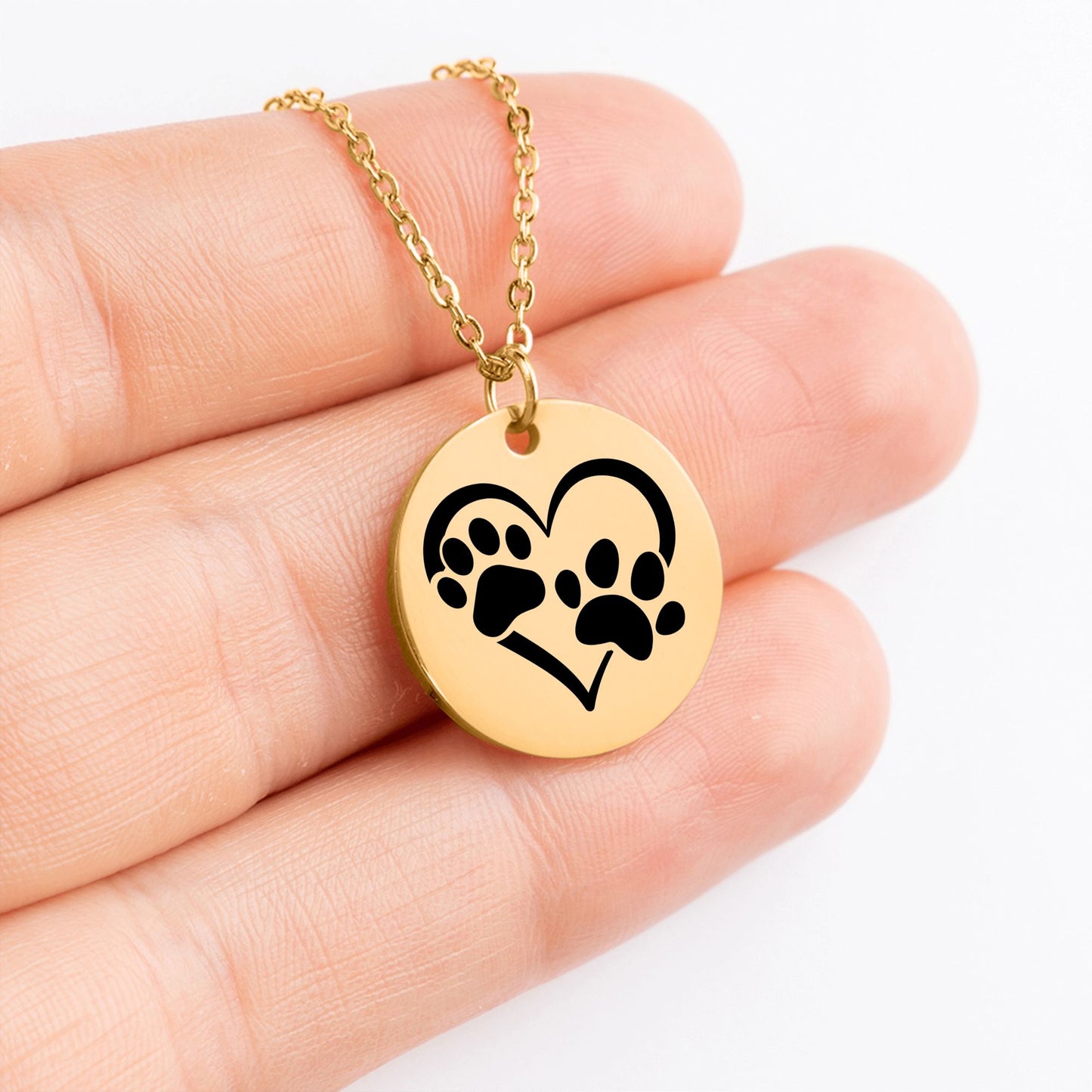 Custom Paw Print Heart Necklace – Personalized Pet Memorial Jewelry with Engraving, Gold or Rose Gold