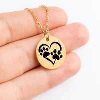 Load image into Gallery viewer, Custom Paw Print Heart Necklace – Personalized Pet Memorial Jewelry with Engraving, Gold or Rose Gold
