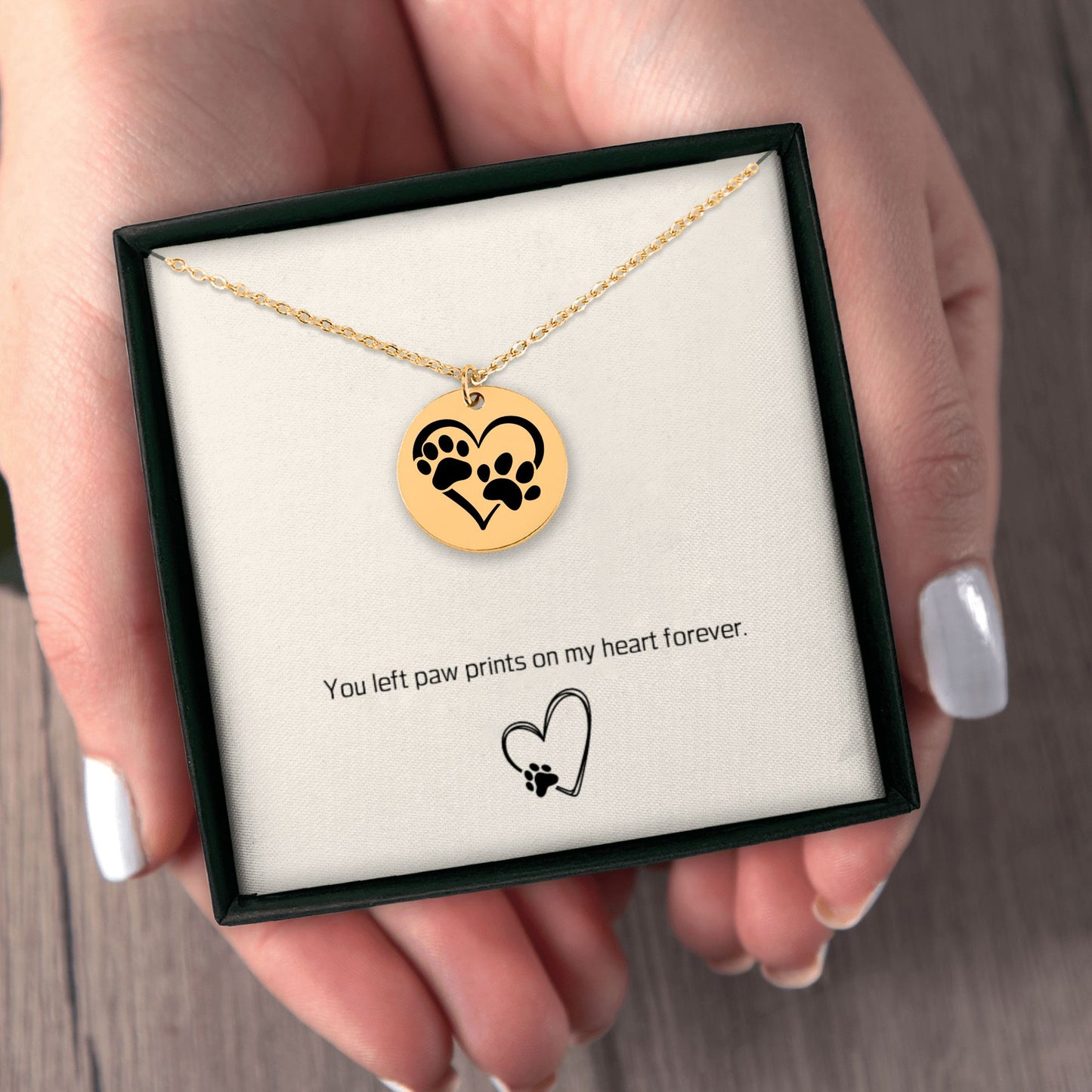 Custom Paw Print Heart Necklace – Personalized Pet Memorial Jewelry with Engraving, Gold or Rose Gold