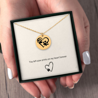 Custom Paw Print Heart Necklace – Personalized Pet Memorial Jewelry with Engraving, Gold or Rose Gold