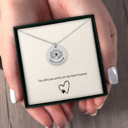 Personalized Pet Memorial Necklace Rainbow Bridge Paw Print Charm, Custom Engraving, Stainless Steel, Gold, or Rose Gold