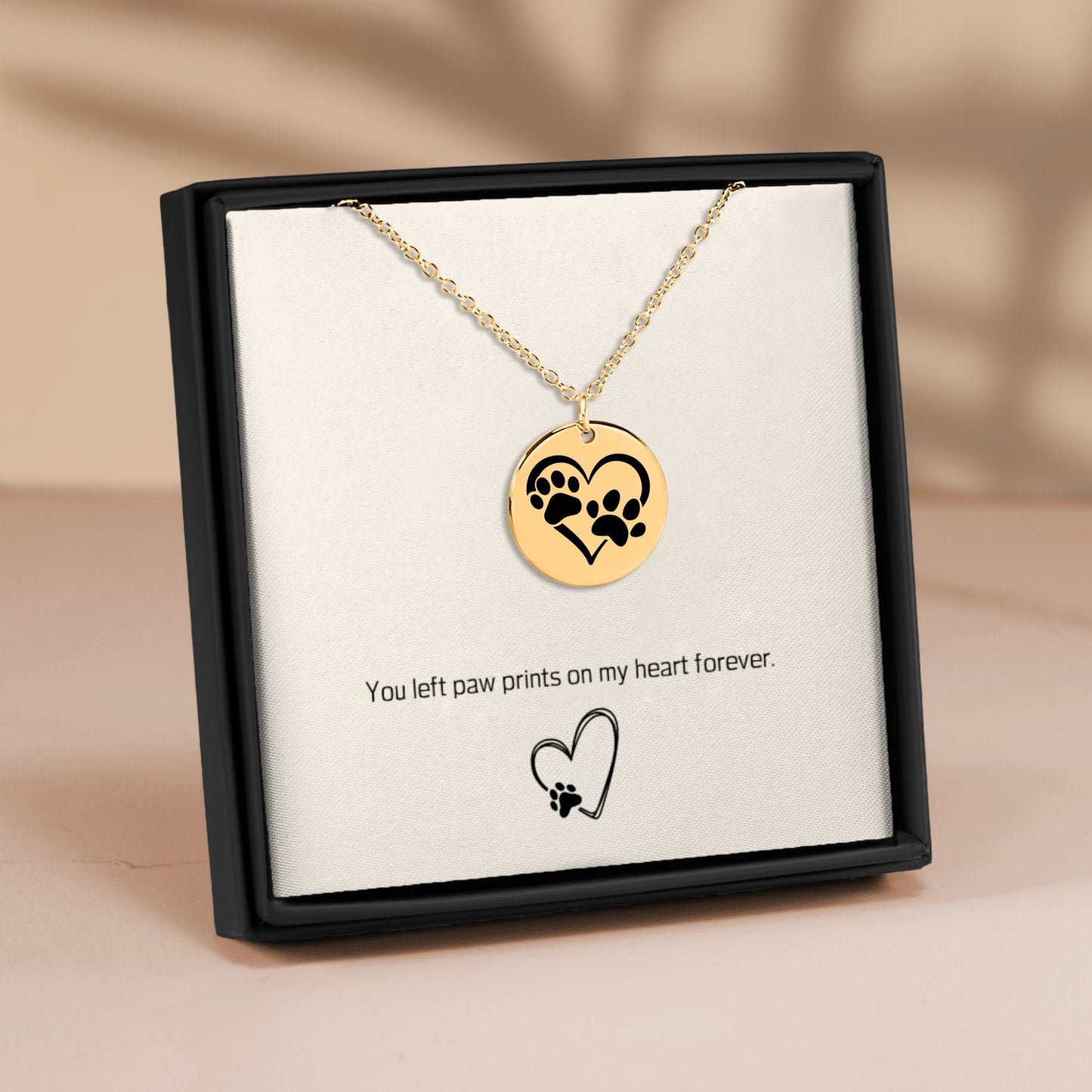 Custom Paw Print Heart Necklace – Personalized Pet Memorial Jewelry with Engraving, Gold or Rose Gold