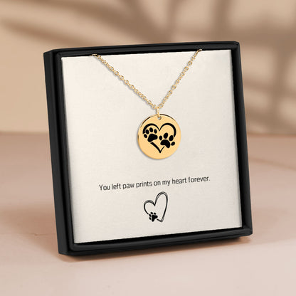 Custom Paw Print Heart Necklace – Personalized Pet Memorial Jewelry with Engraving, Gold or Rose Gold