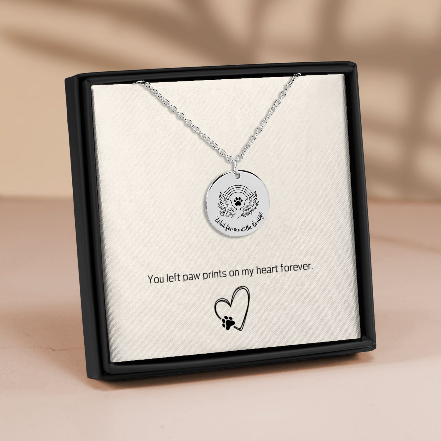 Personalized Pet Memorial Necklace Rainbow Bridge Paw Print Charm, Custom Engraving, Stainless Steel, Gold, or Rose Gold