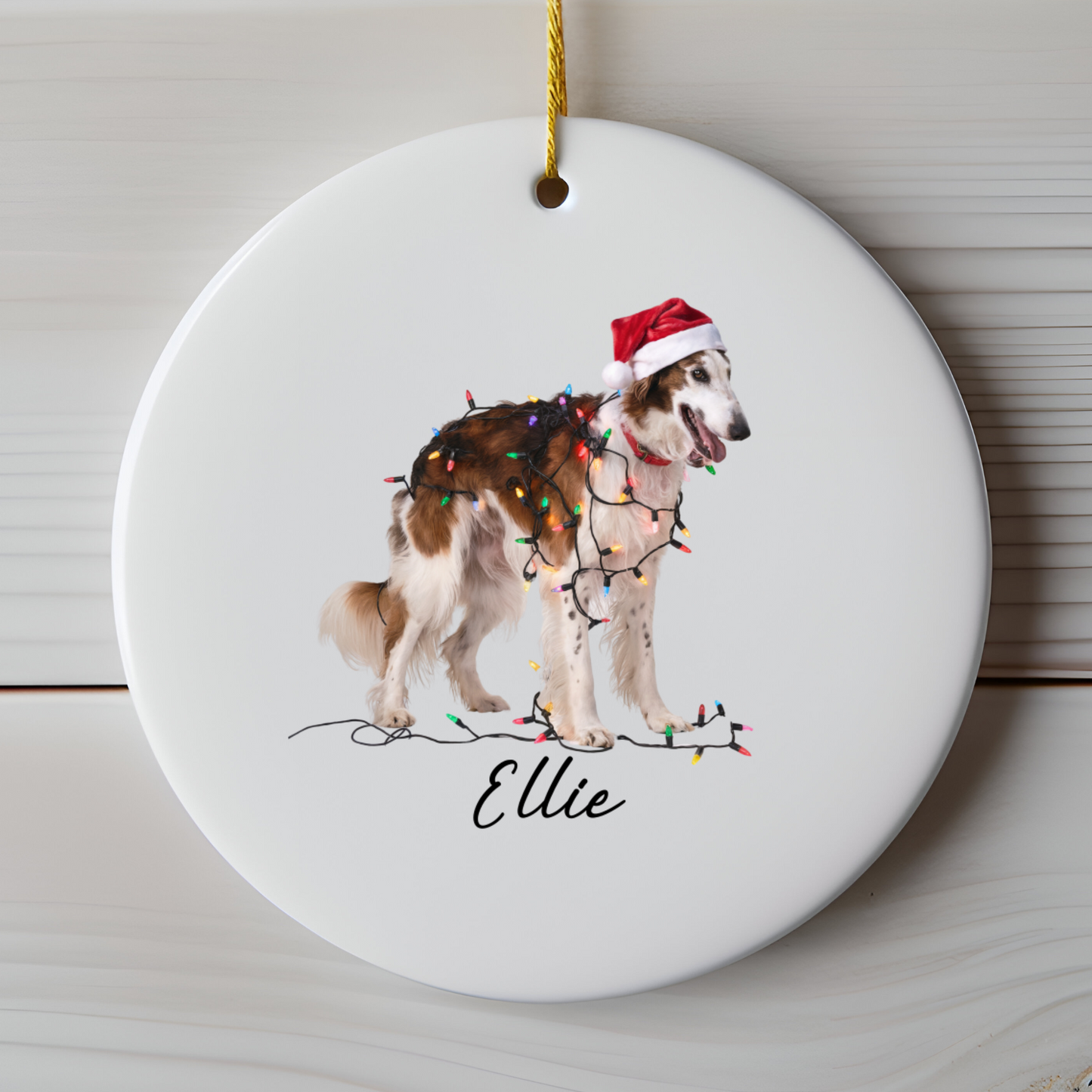 Personalized Borzoi Christmas Ornament, Ceramic Dog Lover Holiday Decor, Customizable Pet Keepsake