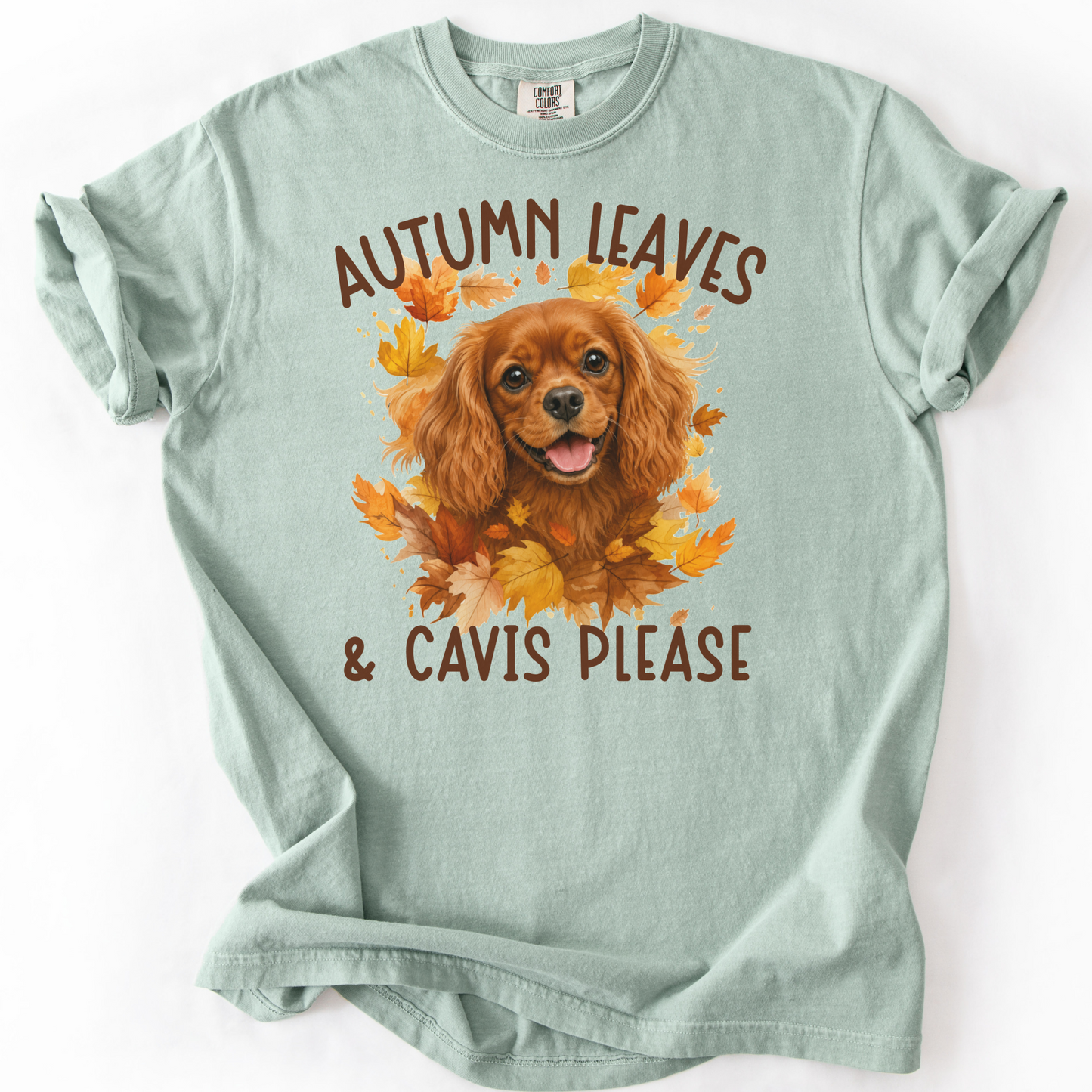 Ruby Cavalier Mom Fall Shirt, Autumn Leaves & Cavaliers Please