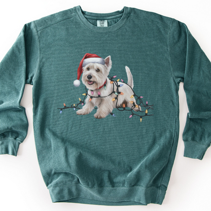 West Highland Terrier Christmas Lights Sweatshirt, Festive Dog Mom Holiday Sweater
