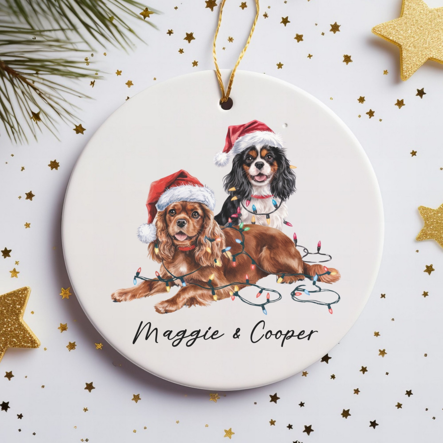 Cavalier King Charles Spaniel Christmas Ornament, Personalized Dog Name Keepsake, Ceramic Pet Lover Gift
