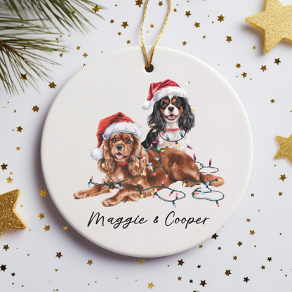 Cavalier King Charles Spaniel Christmas Ornament, Personalized Dog Name Keepsake, Ceramic Pet Lover Gift