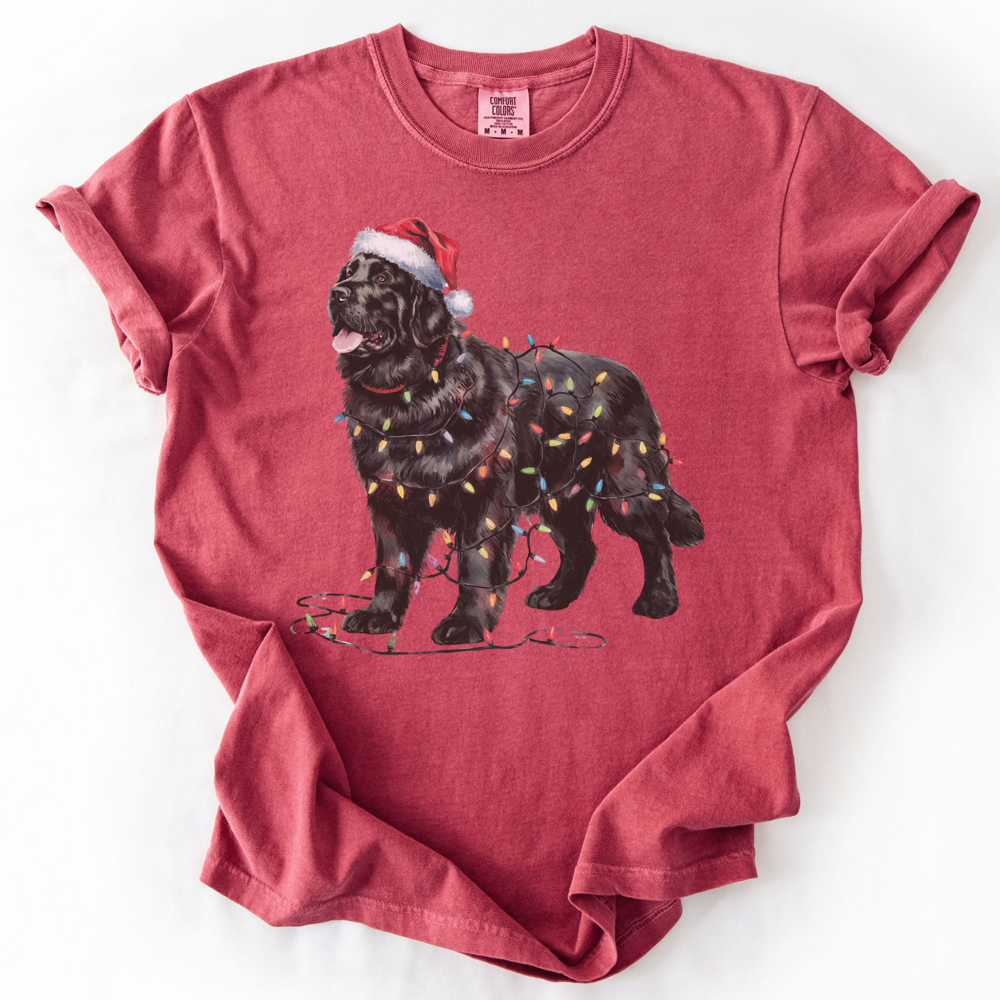 Black Newfoundland Christmas Lights Shirt, Cozy Holiday Tee for Gentle Giant Lovers