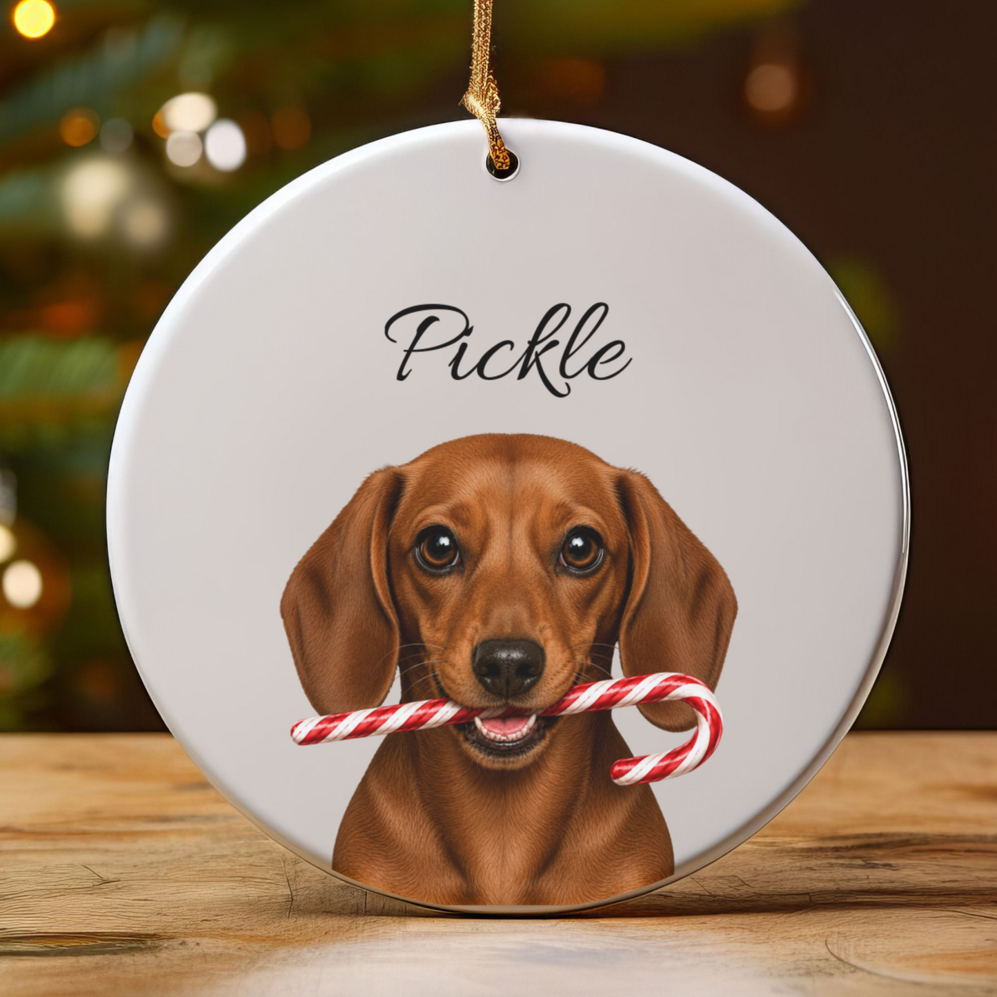 Personalized Red Dachshund Candy Cane Ornament
