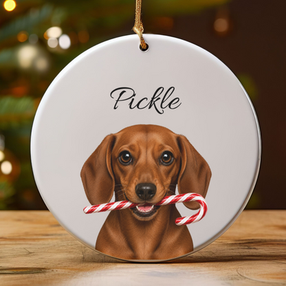 Personalized Red Dachshund Candy Cane Ornament