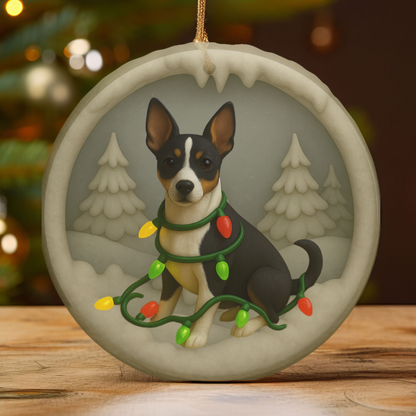 Personalized Rat Terrier Christmas Ornament, 3D Clay-Style Dog Keepsake with Lights