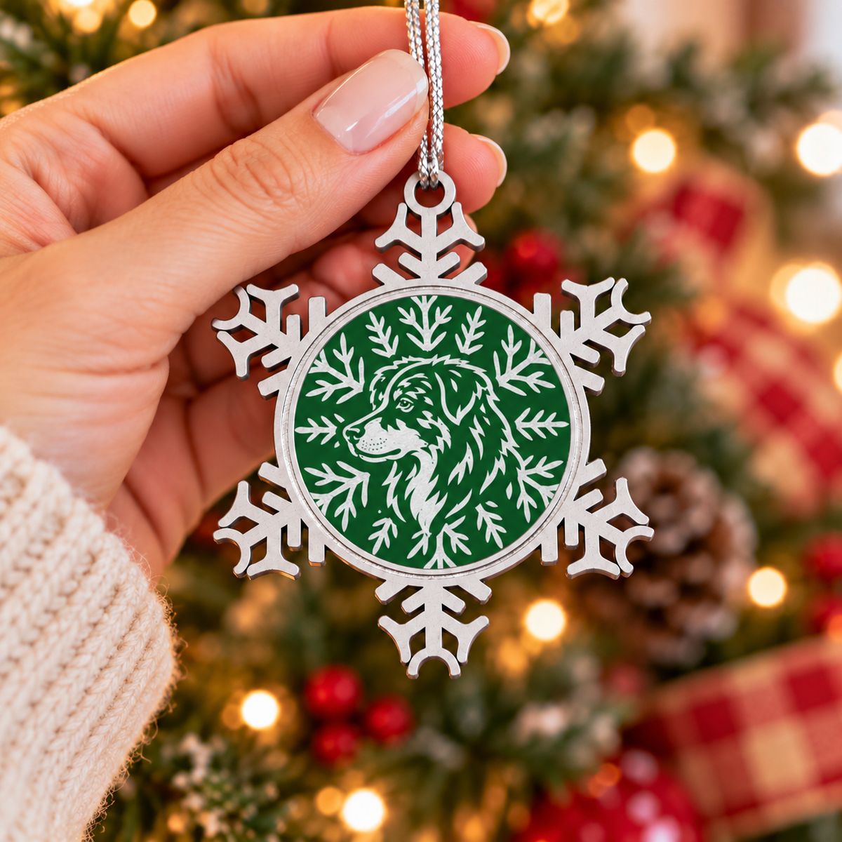 Australian Shepherd Ornament, Pewter Snowflake Christmas Ornament, Aussie Lover Gift