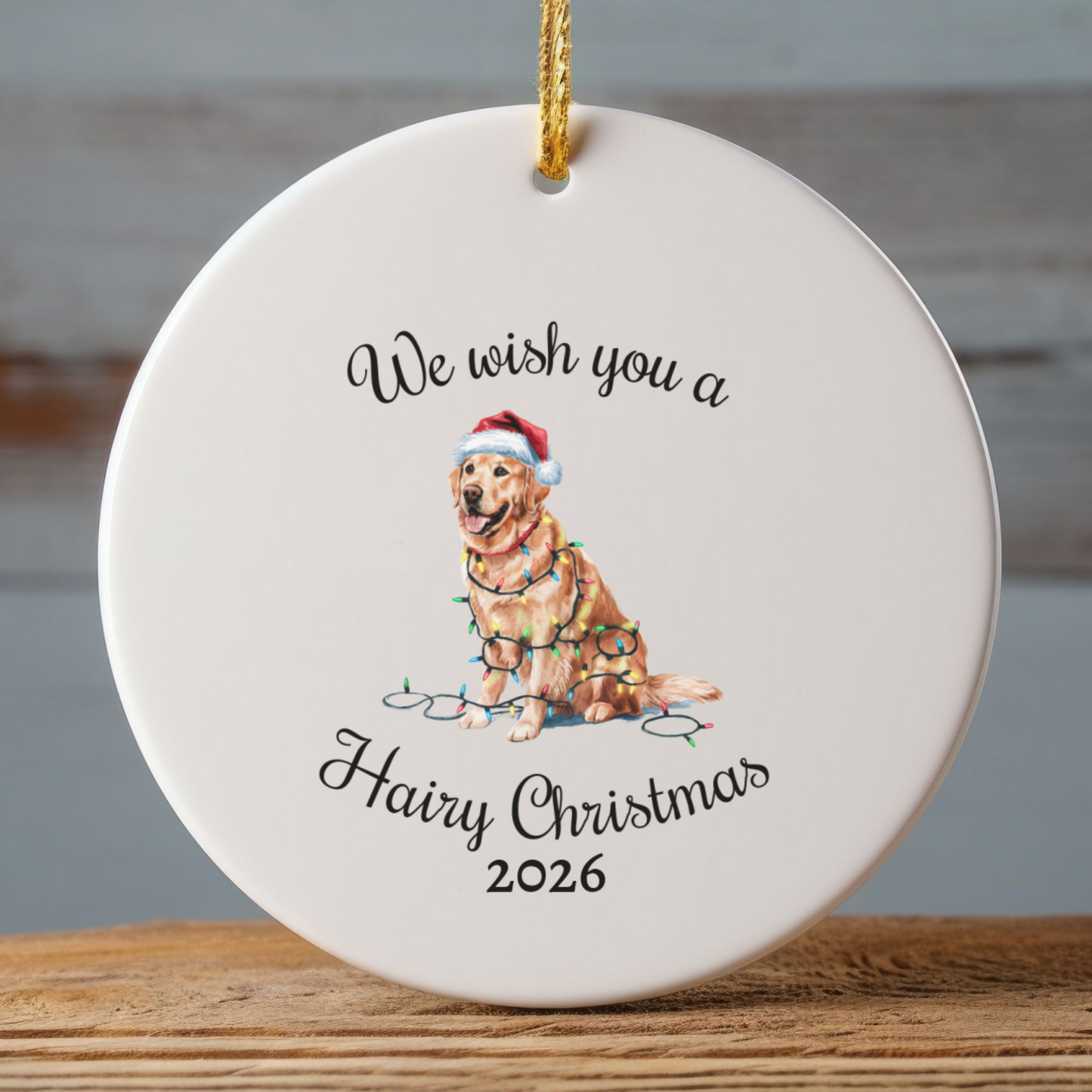 Christmas Golden Retriever Ornament, Christmas Lights Dog Keepsake