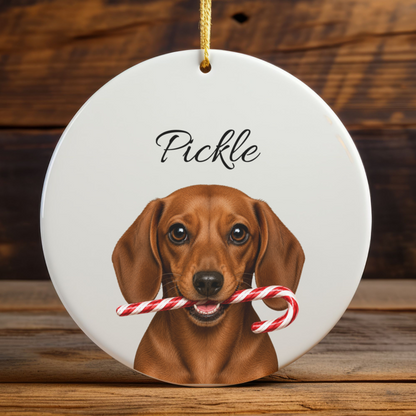 Personalized Red Dachshund Candy Cane Ornament