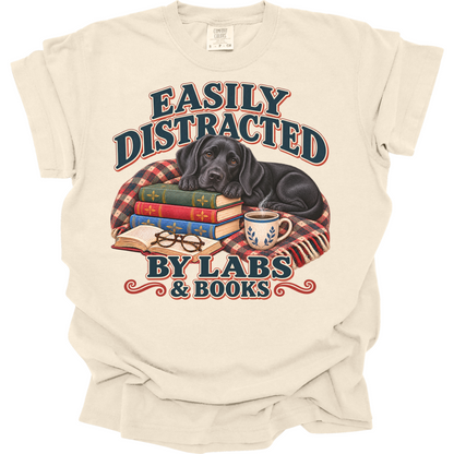 Black Lab Shirt, Easily Distracted by Labs and Books, Labrador Mom Book Lover Tee