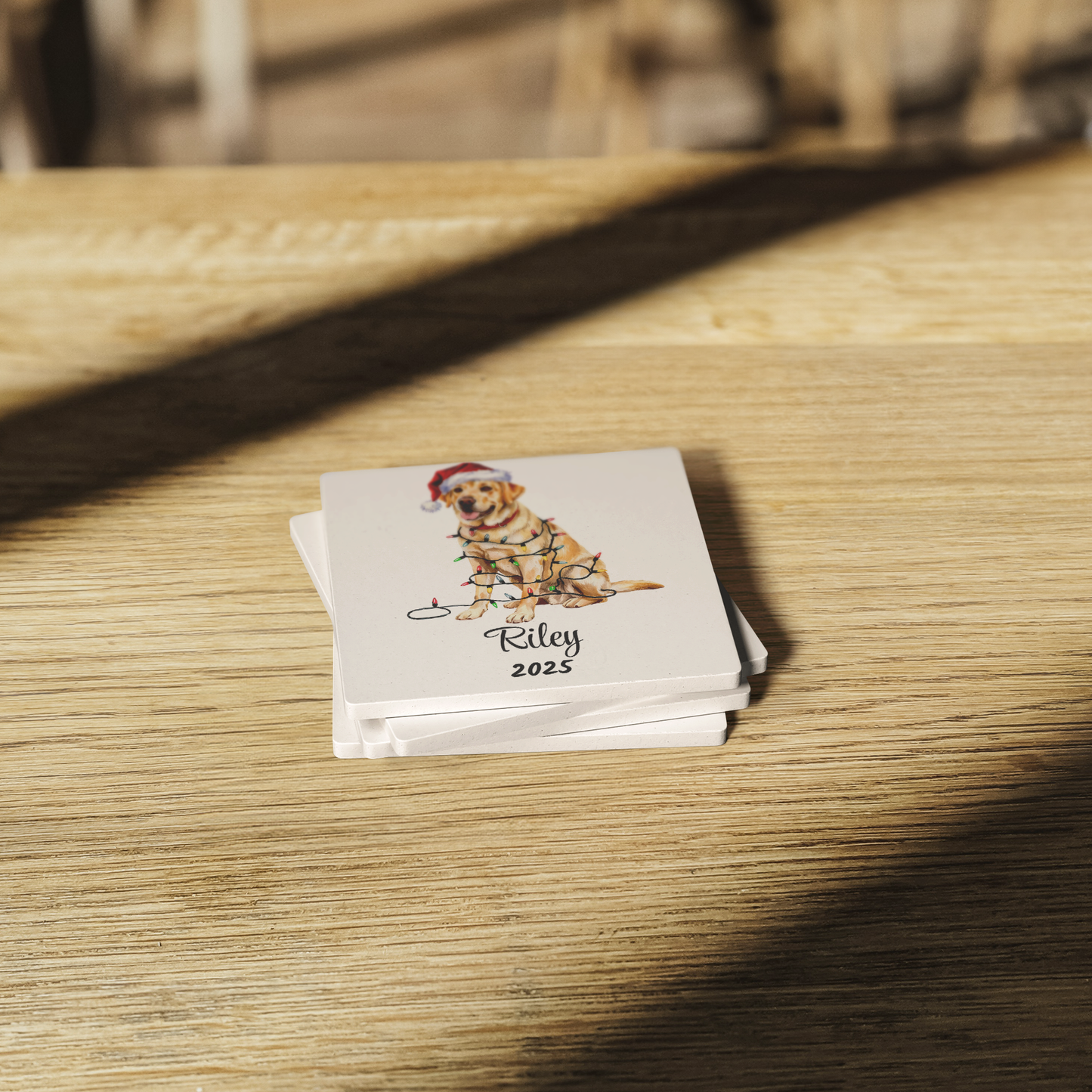 Personalized Yellow Lab Dog Christmas Lights Coasters