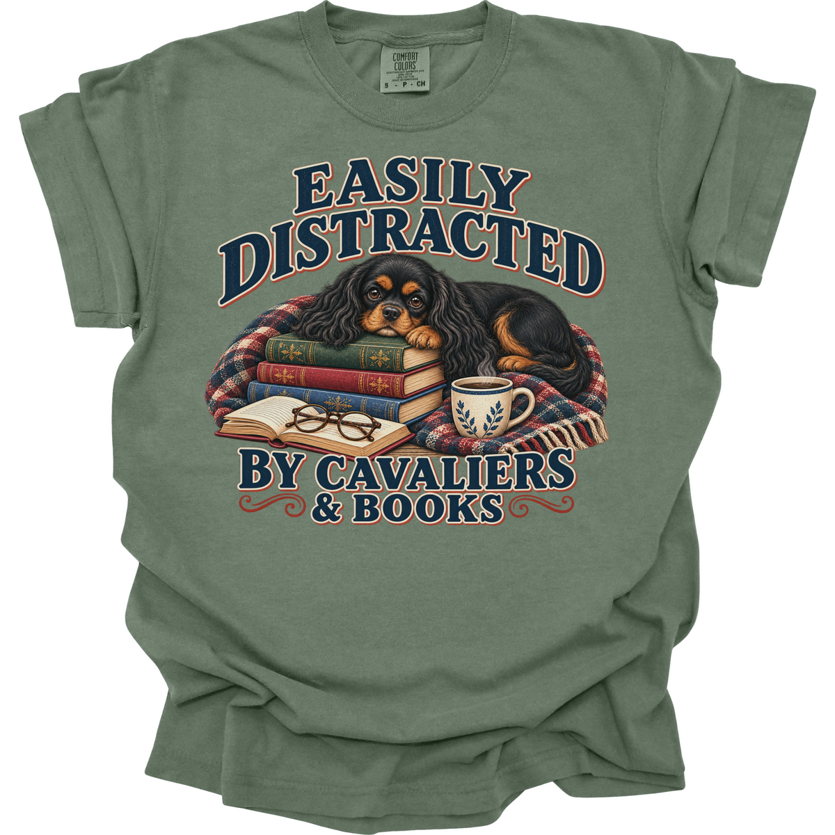 Black and Tan Cavalier Shirt, Easily Distracted by Cavaliers and Books, Dog Mom Book Lover Tee
