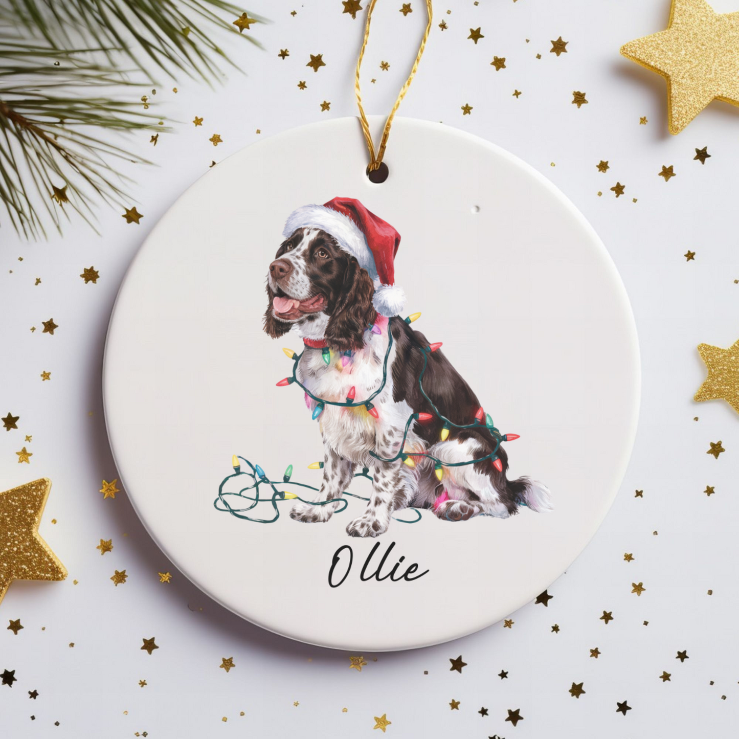Personalized Brown Springer Spaniel Ornament, Christmas Dog Ornament