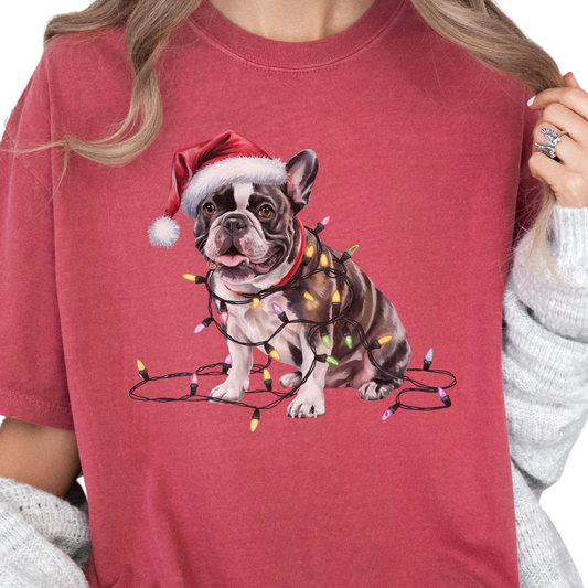 Christmas French Bulldog Shirt, Christmas Lights Dog Tee, Christmas Dog Tee, French Bulldog Mom Tshirt, Gift for Dog Lover, French Bulldog