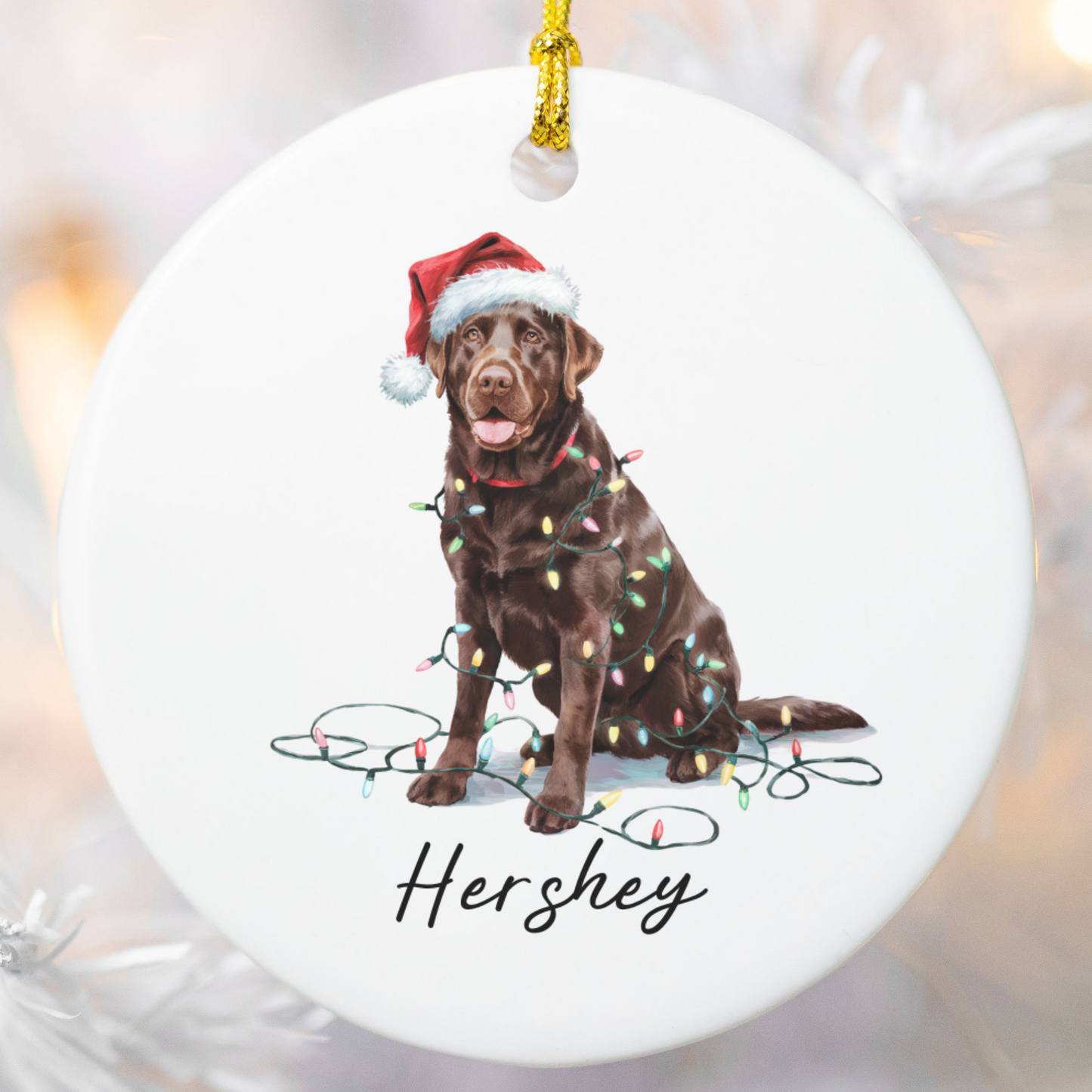 Chocolate Labrador Retriever Ornament, Personalized Dog Christmas Decor