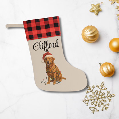 Personalized Fox Red Labrador Retriever Christmas Stocking, Custom Dog Name Holiday Stocking, Labrador Lover Gift, Pet Christmas Decor
