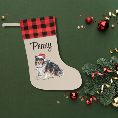 Personalized Shetland Sheepdog Christmas Stocking, Holiday Decor Gift for Pet Lovers