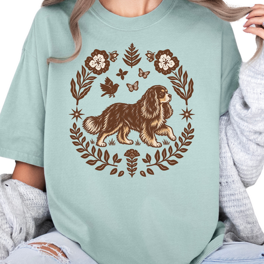 Black Tan Cavalier Comfort Colors Shirt, Folk Art King Charles Spaniel Dog Gift